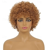 economico Parrucche da festa-Parrucca Corto Riccia Afro per Donne Nere Parrucche Kinky con Frangia Parrucche Sintetiche Resistente al Calore Parrucche dall&#039;Aspetto Naturale Parrucca di Halloween