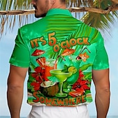 cheap Food &amp; Drinks-Men&#039;s Letter Parrot Drink Shirt Summer Hawaiian Shirt Aloha Shirt Short Sleeve Shirt Turndown Vacation Hawaiian Resort Style Outdoor Vacation Hawaiian Blue Sky Blue Purple S M L