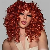 abordables Perruques de fête-perruque bouclée grande perruque bouclée pour femmes blanches et noires perruque afro bouclée longue de 20 pouces avec frange perruques de remplacement de cheveux synthétiques pour cosplay et
