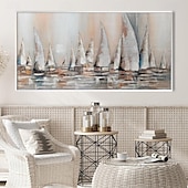 preiswerte Landschaftsgemälde-Handgefertigtes abstraktes großes Segelboot-Ölgemälde auf Leinwand, handgemaltes Acryl-Ozean-Meerblick-Gemälde mit Textur, nautische Kunstmalerei für die Wanddekoration im Wohnzimmer