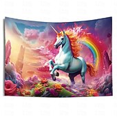 baratos tapeçarias de animais-Fantasia unicórnio pendurado tapeçaria arte da parede grande tapeçaria mural decoração fotografia pano de fundo cobertor cortina casa quarto sala de estar decoração