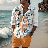 billiga västernskjortor för män-Herr Reste sig Skjorta Västerländsk skjorta Cowboyskjorta Långärmad Hawaiisk Ledigt Dagliga kläder Utekväll Vår Nedvikt Mönster Button-Down Rubinrött Blå Purpur Orange