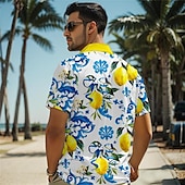 abordables Nourriture &amp; Boissons-Homme Citron Chemise Chemise hawaïenne Chemise Aloha Manche Courte Chemise Col rabattu Vacances Hawaïen Extérieur Vacances Hawaïen Jaune Bleu Violet S M L