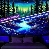 Недорогие Черные гобелены-черный гобелен, реагирующий на ультрафиолет, светящийся в темноте, светящийся в темноте, вечеринка, неоновый лес, народное искусство, психоделический, триповый, туманный, подвесной гобелен, настенное
