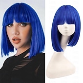 economico Parrucche da festa-Parrucche Bob Bianche per Donne Parrucca corta bianca con frangia Parrucche Bob Lisce Sintetiche Parrucche quotidiane per feste Parrucchi di Halloween