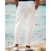 cheap Holiday-Men&#039;s Linen Pants Drawstring Elastic Waist Plain Breathable Soft Casual Weekend Fashion Streetwear Loose Fit White Micro-elastic