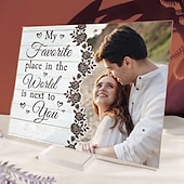billige Bryllupsgave-Personlig tilpasset akryl fotostykke med base gave til bryllup par plakett Min favorittsted i verden er deg farsdag jubileum bryllup bryllupsgave 20*15cm (8“*6”)