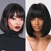 economico Parrucche da festa-parrucca bionda con frangia parrucche bionde corte e ondulate con radici scure per donne capelli sintetici resistenti al calore parrucche carine dall&#039;aspetto naturale per