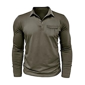 preiswerte Klassisches Poloshirt für Herren-Herren Poloshirt Polos mit Knöpfen Casual Sport Kargen Langarm Modisch Basic Glatt Taste Tasche Frühling &amp; Herbst Regular Fit Schwarz Weiß Armeegrün Rote Marineblau Dunkelgrün Poloshirt
