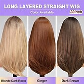 abordables Pelucas de fiesta-Peluca larga rubia en capas con flequillo pelucas de cabello lacio para mujeres peluca sintética resistente al calor aspecto natural para fiestas cosplay uso cotidiano pelucas de Halloween