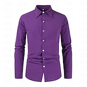 economico Casual da lavoro-Per uomo Camicia Camicia di lino Camicia Estiva Camicia da Spiaggia Semplice Vacanza Camicia hawaiana Nero Rosa Blu marino Viola Manica Lunga Bavero Primavera &amp; Autunno Abbigliamento Bottonato