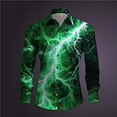 abordables Chemises imprimées pour hommes-Homme Éclairage Chemise Chemise boutonnée manche longue Abstrait Sous-culturel Usage quotidien Sortie Printemps Col rabattu Imprimer Bouton bas Bleu Violet Orange Vert Gris