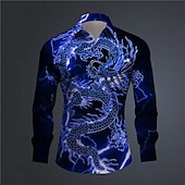 abordables Motif Animal-Homme Dragon Chemise Chemise boutonnée manche longue Abstrait Usage quotidien Sortie Printemps Col rabattu Imprimer Bouton bas Noir Jaune Rose Claire Rouge Bleu Roi