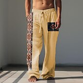 Men's Tribal Argyle Linen Pants Pants Trousers Baggy Pants Mid Waist Vintage Outdoor Daily Wear Streetwear Fall & Winter Green Khaki Gray 8