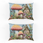 abordables Sábanas y funda de almohada-Juego de 2 fundas de almohada tamaño queen con diseño de setas, funda de edredón estampada, funda de almohada suave y transpirable, funda de almohada decorativa (20 x 30 pulgadas)