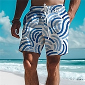 cheap Geometric Print-Waves Men&#039;s Resort 3D Printed Board Shorts Swim Trunks Elastic Waist Drawstring with Mesh Lining Aloha Hawaiian Style Holiday Beach S TO 3XL