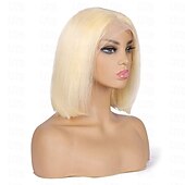 billiga Perukfronter av äkta hår, med nät-613# honung blond färg rak kort bob peruk 13x4x1 spets främre människohår peruker för svarta kvinnor