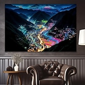 cheap Landscape Prints-Landscape Wall Art Canvas City Lights at Night Prints and Posters Pictures Decorative Fabric Painting For Living Room Pictures No Frame