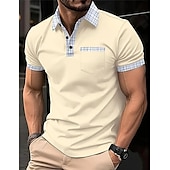 olcso Férfi klasszikus póló-Férfi POLO trikó Button Up Polos Hétköznapi Sport Hajtóka Rövid ujjú Divat Alap Színes Tyúklábminta Kollázs Zseb Nyár Normál Fekete Fehér Tengerészkék Medence Khakizöld POLO trikó