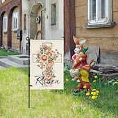 levne Zahradní vlajky, banner-Ježíšská zahradní vlajka 12x18 palců Venkovní dekorace On vstal Vítejte Zahradní terasa vlajka Květinový dvorek vlajka Dvouruční prázdninové venkovní vlajky 1ks