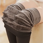 abordables Leggings forrados de forro polar-Mujer Pantalones de lana Medias Plano Media cintura Longitud total Negro Otoño invierno