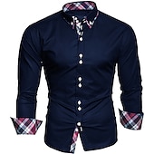 preiswerte Button-Down-Hemden für Herren-Herren Oberhemd Knopfhemd Schwarz Weiß Wein Langarm Farbblock Umlegekragen Frühling &amp; Herbst Hochzeit Täglich Bekleidung Hemden mit Kragen