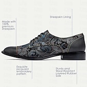 cheap Elemental Dress Shoes-Men&#039;s Jacquard Fabric Floral Pattern Lace-Up Oxford Shoes with Leather Accents - Elegant and Stylish Dress Shoes for Special Occasions
