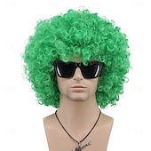 tanie Peruki historyczne-Dorosła Uniseks 60s 70s 80s Krótkie Złote Kręcone Afro Syntetyczna Disco Rocker Hipisi Włosy Kalifornijski Karnawał Cosplay Anime Kostium Peruki Halloween