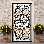 Недорогие Дверные чехлы-витражи цветочные дверные покрытия фреска декор дверной гобелен дверной занавес украшение фон дверной баннер съемный для входной двери в помещении и на открытом воздухе украшение для дома и комнаты