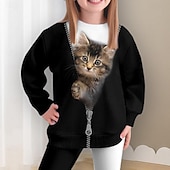 billiga Flickans 3D-djur-Flickor 3D Katt Sweatshirt &amp; Legging Set Långärmad 3D-tryck Vår Höst Aktiv Mode Dagligen Barn 4 år + Rund hals Utomhus Semester Datum Normal