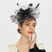 billige Fascinatorer og hatter-fascinators Hodeplagg Fjær Nett Bryllup Aftenselskap Kentucky Derby Hesteløp Damenes dag Elegant Elegant og luksuriøst Bryllup Med Fjær Blomster Hodeplagg Hodeplagg