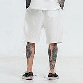 baratos Clássico-Homens Shorts de linho Shorts de praia Com Cordão Cintura elástica Tecido Respirável Macio Casual Final de semana Moda Roupa de rua Preto Branco Micro-Elástica