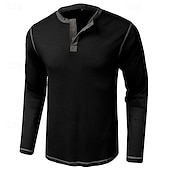 billiga Casual Henley T-shirt-Herr Waffle Henley Shirt T-shirts Långärmad tröja Slät Henley Utomhus Ledigt Långärmad Knapp Kläder Mode Designer Bekväm
