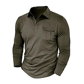 preiswerte Klassisches Poloshirt für Herren-Herren Poloshirt Polos mit Knöpfen Casual Sport Kargen Langarm Modisch Basic Glatt Taste Tasche Frühling &amp; Herbst Regular Fit Schwarz Weiß Armeegrün Rote Marineblau Dunkelgrün Poloshirt
