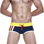 お買い得  水泳ブリーフ-男性用 ボクサー スイム ショーツ スイムブリーフ バケーション サマービーチスイミング ソフト 快適 ドローストリング 弾性ウエスト カラーブロック ショート 体操服 カジュアル アクティブウェア ブラック ブルー ローウエスト