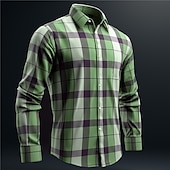 cheap Geometric Pattern-Men&#039;s Plaid / Check Geometric Pattern Shirt Button Up Shirt Long Sleeve Business Daily Wear Going out Spring Turndown Print Button-Down Blue Green Khaki