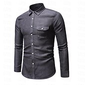 economico camicie da uomo no stiro-Per uomo Camicia Camicie Camicia con bottoni Liscio Matrimonio Giornaliero Nero Bianco Giallo Vino Manica lunga Collo ripiegabile Primavera &amp; Autunno Abbigliamento Tasche
