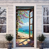levne Garážové a dveřní bannery-okna pohled na pláž kryty dveří nástěnná malba výzdoba dveří gobelín dekorace záclona pozadí banner dveří odnímatelný pro přední dveře vnitřní venkovní domácí dekorace pokoje farma výzdoba zásoby