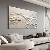 cheap Landscape Paintings-Hand painted Textured White Abstract Sandy Beach Oil Painting on Canvas handmade Original Blue Ocean Painting Custom Art Decor for Living room Wall Decor Wall Art