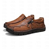 preiswerte Herrenpantoletten &amp; -slipper-Braune Slipper aus Kunstleder für Herren mit seitlichem Reißverschluss und handgenähten Details – bequeme Freizeitschuhe für die Arbeit, Reisen und den Alltag