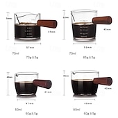 baratos Eletrodomésticos-Copo de medição de café expresso, vidro resistente ao calor, 50-80ml, boca dupla, jarro de leite com alça de madeira, escala de vidro, copo de medição