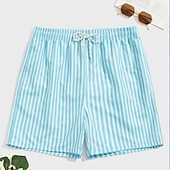 preiswerte Herren Badeshorts-Herren Boardshorts Badeshorts Bademode Ausgehen Wochenende Atmungsaktiv Schnelltrocknend Tasche Kordelzug Elastische Taille Gestreift Kurz Gymnastik Brautkleider schlicht Sportkleidung Himmelblau