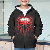 cheap Boy&#039;s 3D Animals-Boys 3D Spider Hoodie Coat Outerwear Long Sleeve Fall Winter Active Streetwear Cool Polyester Kids 3-12 Years Zip Street Daily Regular Fit