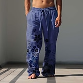 economico Pantaloni casual stampati da uomo-Per uomo Floreale Pantaloni casual Pantaloni Pantaloni Larghi Misura del girovita medio Vintage All'aperto Abbigliamento casual alla moda Abbigliamento quotidiano Primavera &amp; Autunno Bianco Blu Verde