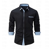 abordables camisas de hombre sin planchar-Hombre Camisa Camisa para Vestido Camisa de cuello Abotonar la camisa Bloque de color Boda Diario Bleu Ciel Negro Blanco Verde Claro Manga Larga Cuello Vuelto Primavera &amp; Otoño Ropa Retazos
