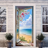 levne Garážové a dveřní bannery-okna pohled na pláž kryty dveří nástěnná malba výzdoba dveří gobelín dekorace záclona pozadí banner dveří odnímatelný pro přední dveře vnitřní venkovní domácí dekorace pokoje farma výzdoba zásoby