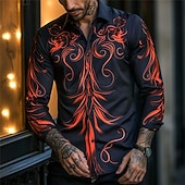 preiswerte 3D-Muster-Herren Totem Knopfhemd Bedruckte Hemden Langarm Subkulturell Urlaub Party Strasse Frühling Sommer Umlegekragen Bedruckt Button-Down Rote Purpur Orange