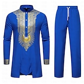 economico Musulmano arabo-Per uomo Maglietta Abiti africani moderni Stampa africana Dashiki Per adulto Superiore Pantaloni