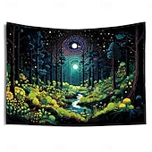 olcso Feketeművilágítás-blacklight gobelin uv reaktív izzás a sötét erdőben trippy ösvény ködös természet táj függő gobelin fali művészeti falfestmény nappali hálószobába