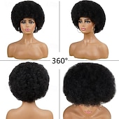 levne Párty paruky-afro paruky pro černé ženy 70. léta krátká černá afro paruka disco afro nafouklé paruky pro ženy výstřední kudrnatá paruka 10palcová přirozeně vypadající syntetická paruka denní párty cosplay